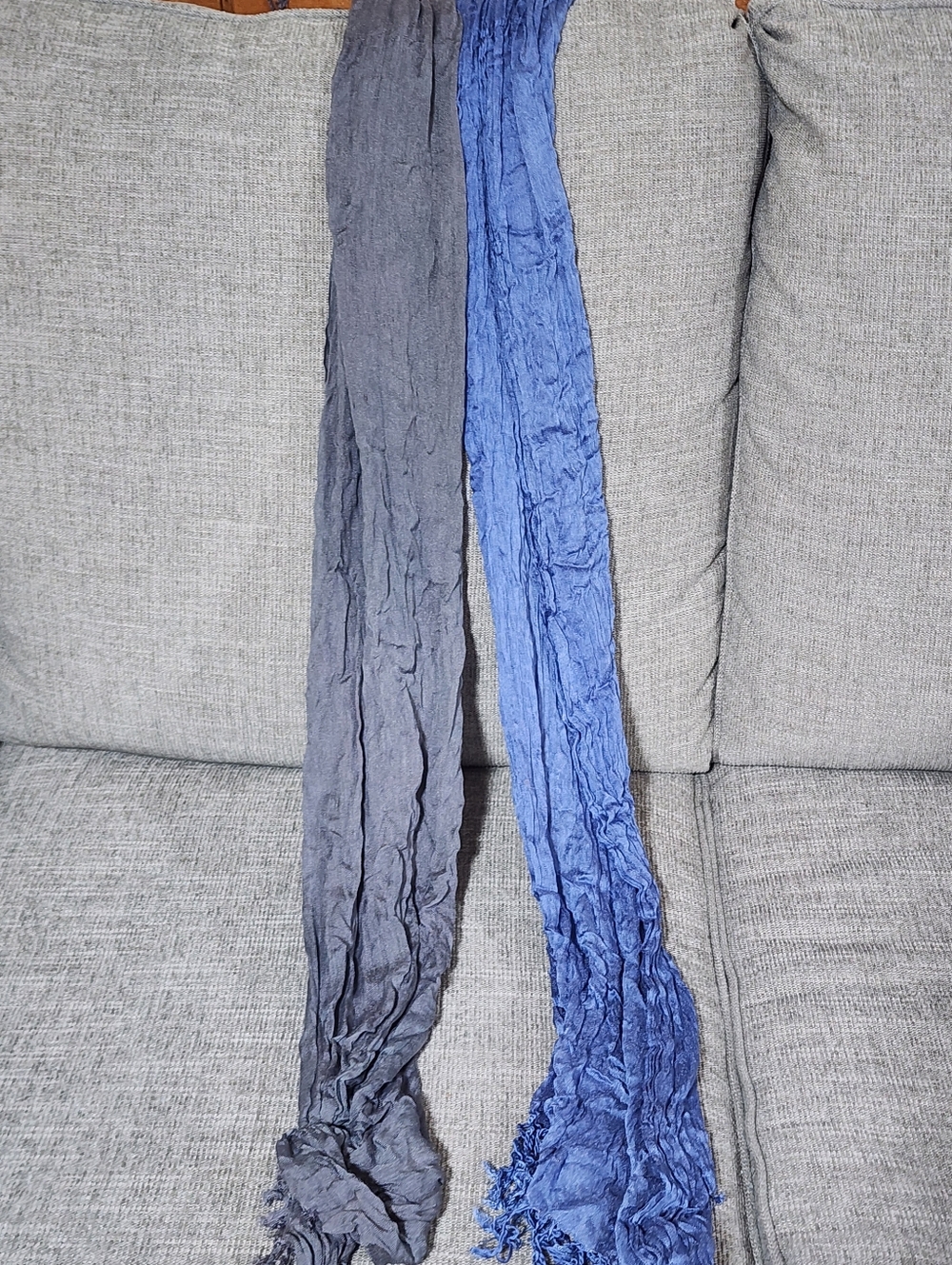 Women’s Lightweight Crinkled Scarves - Blue and Gray Set Of 2 - Picture 2 of 4